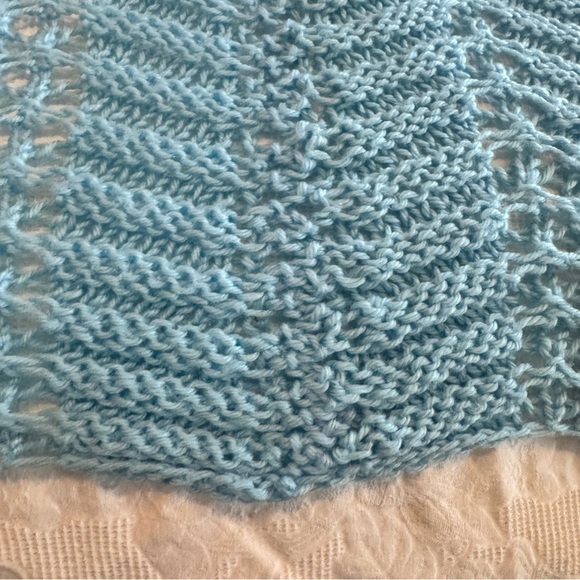 Handknit Light Blue Knit Full Double Bedspread - Picture 8 of 9